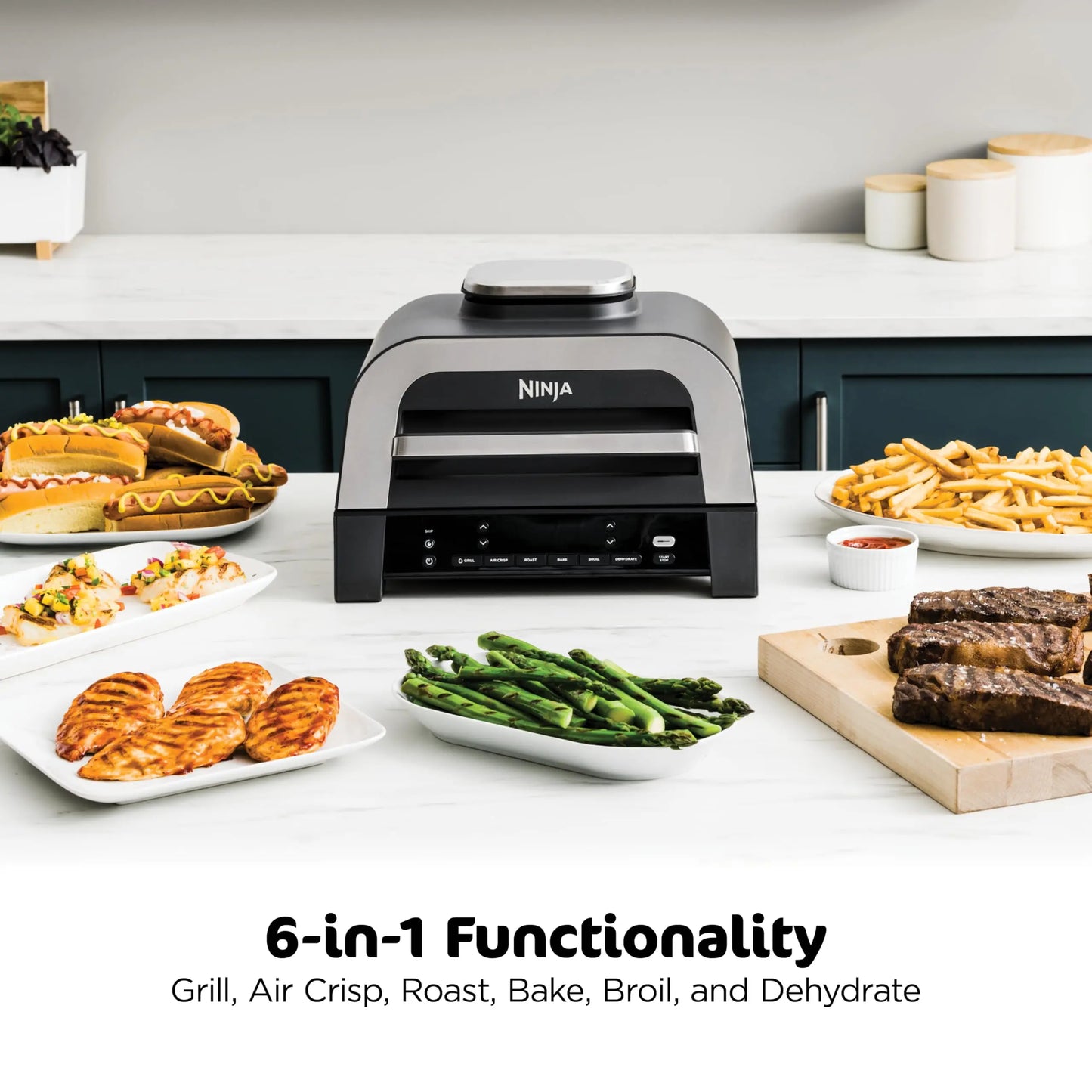 Ninja DG551 Foodi Smart XL 6-in-1 Indoor Grill with Air Fry, Roast, Bake, Broil, & Dehydrate, Foodi Smart Thermometer, 2nd Generation, Black/Silver Ninja
