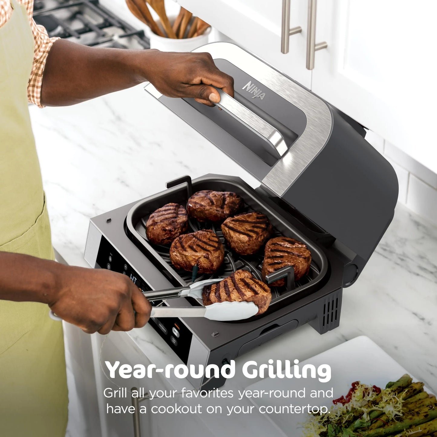 Ninja DG551 Foodi Smart XL 6-in-1 Indoor Grill with Air Fry, Roast, Bake, Broil, & Dehydrate, Foodi Smart Thermometer, 2nd Generation, Black/Silver Ninja