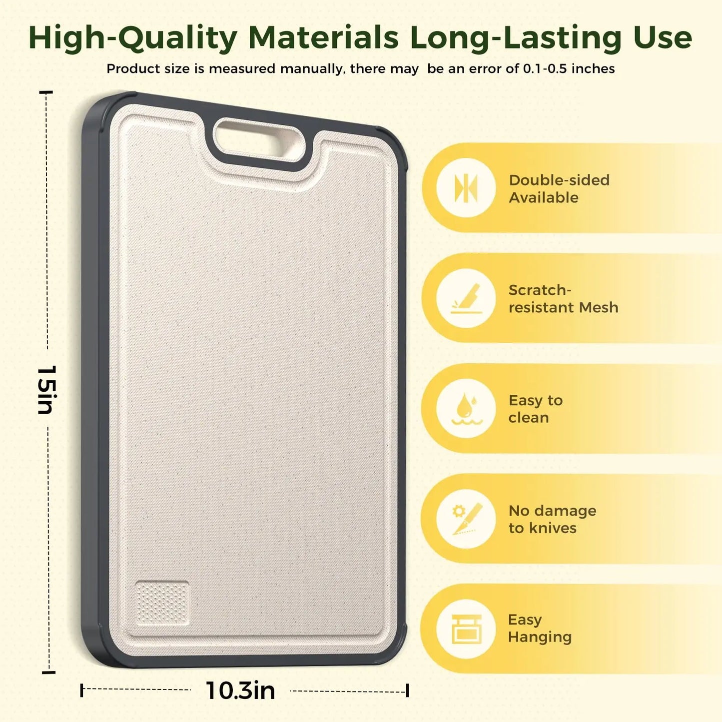 Titanium Cutting Board for Kitchen, Cutting Board Double Sided Food Grade, Pure Titanium/PP, Easy to Clean Large Size 16”×11” Sumzzz
