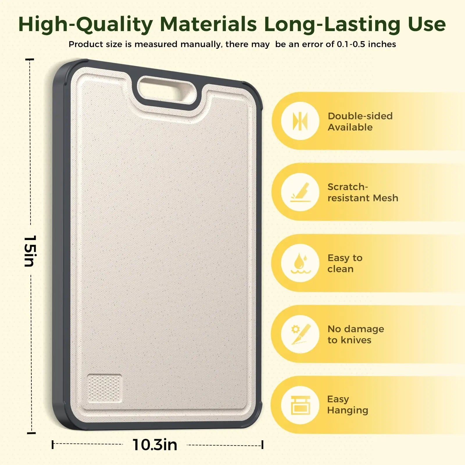 Titanium Cutting Board for Kitchen, Cutting Board Double Sided Food Grade, Pure Titanium/PP, Easy to Clean Large Size 16”×11” Sumzzz