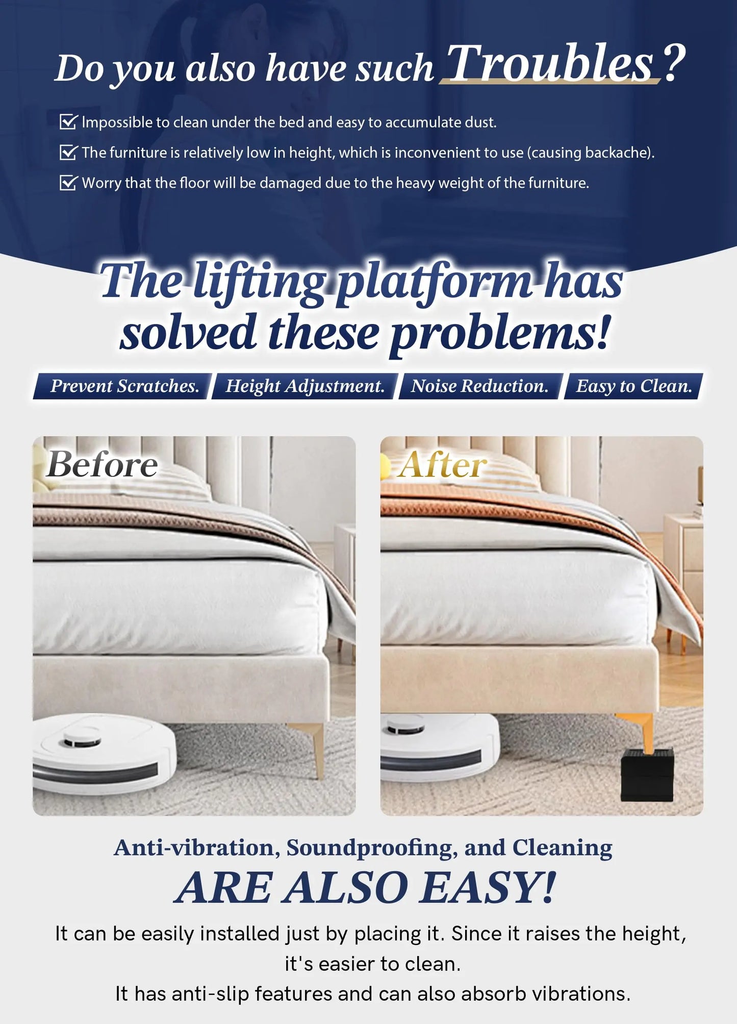 EclatBain Bed Risers Furniture Risers Heavy-Duty Rectangular Adjustable Block Lift to 3 inches and 4.3 inches Desk, Sofa, Chair Legs, Refrigerator, Washing Machine Support up to 4000 pounds EclatBain