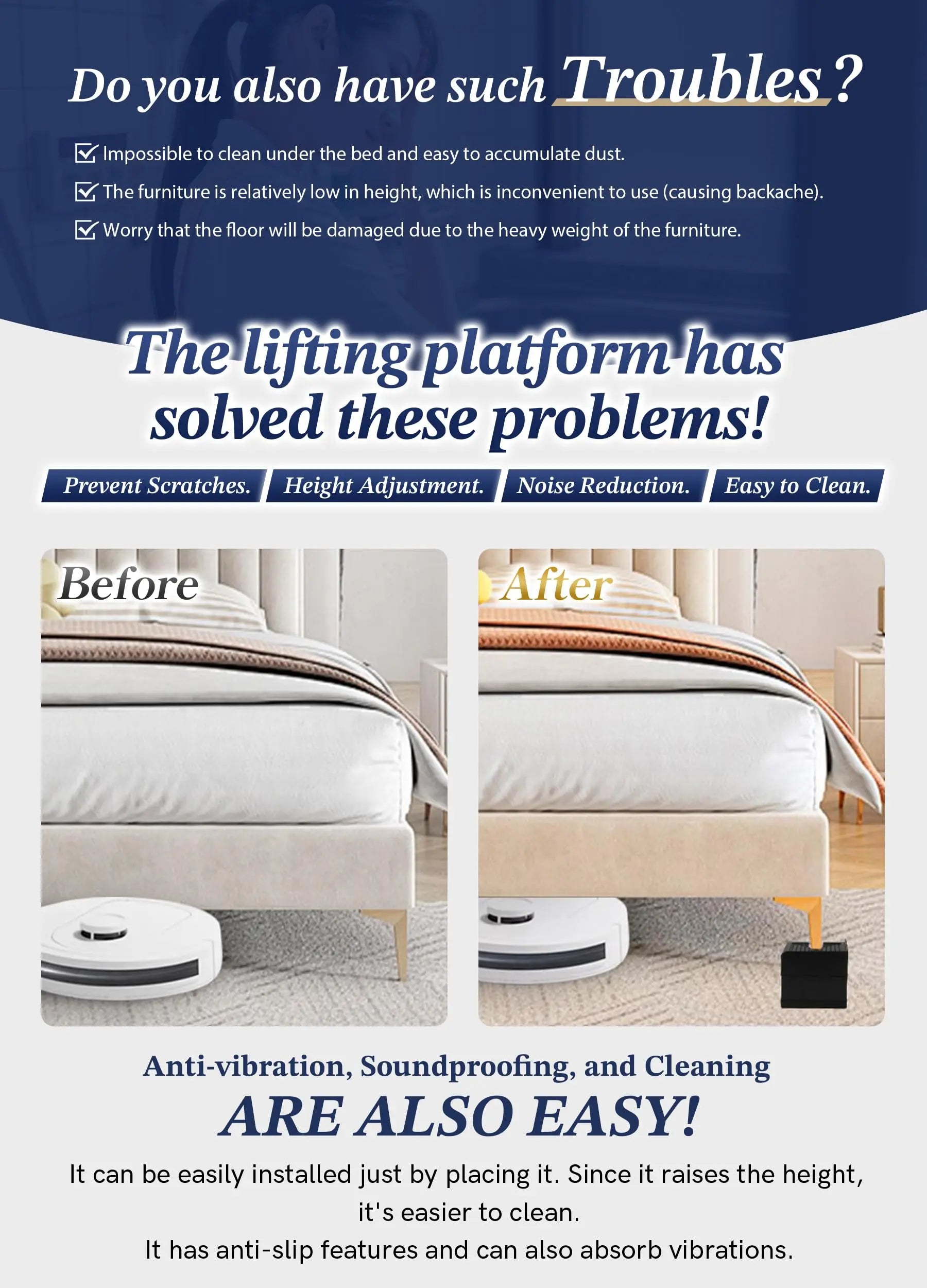 EclatBain Bed Risers Furniture Risers Heavy-Duty Rectangular Adjustable Block Lift to 3 inches and 4.3 inches Desk, Sofa, Chair Legs, Refrigerator, Washing Machine Support up to 4000 pounds EclatBain