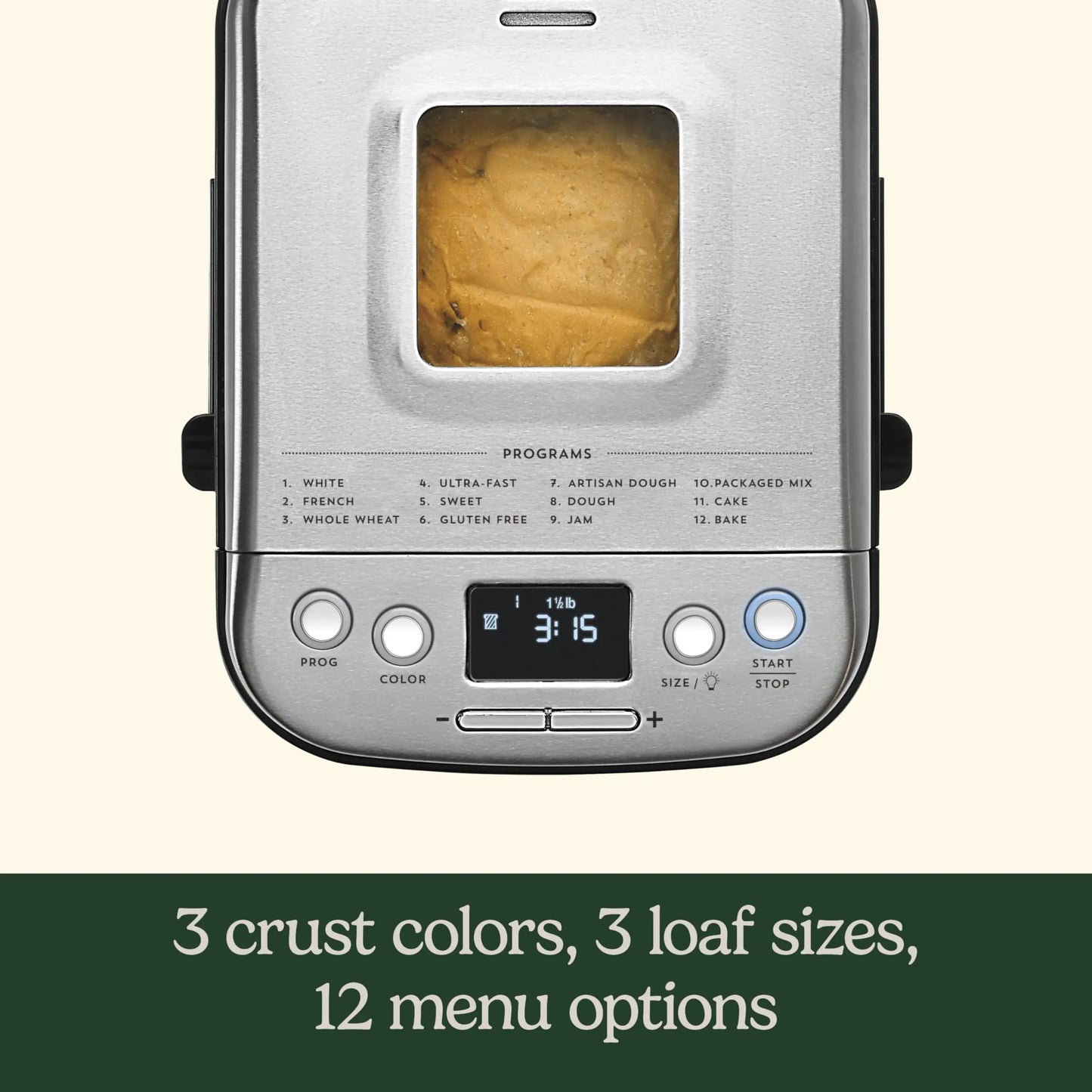 Cuisinart Bread Maker Machine, Stainless Steel Automatic Bread Machine with 12 Menu Options, 3 Loaf Sizes up to 2 Lb., 3 Crust Colors, Removable Nonstick Baking Pan & Kneading Paddle, CBK-110NAS Cuisinart