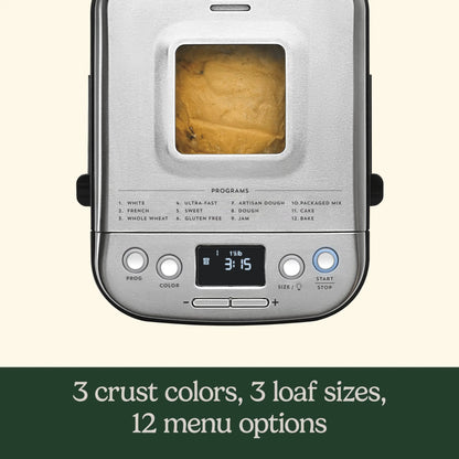 Cuisinart Bread Maker Machine, Stainless Steel Automatic Bread Machine with 12 Menu Options, 3 Loaf Sizes up to 2 Lb., 3 Crust Colors, Removable Nonstick Baking Pan & Kneading Paddle, CBK-110NAS Cuisinart