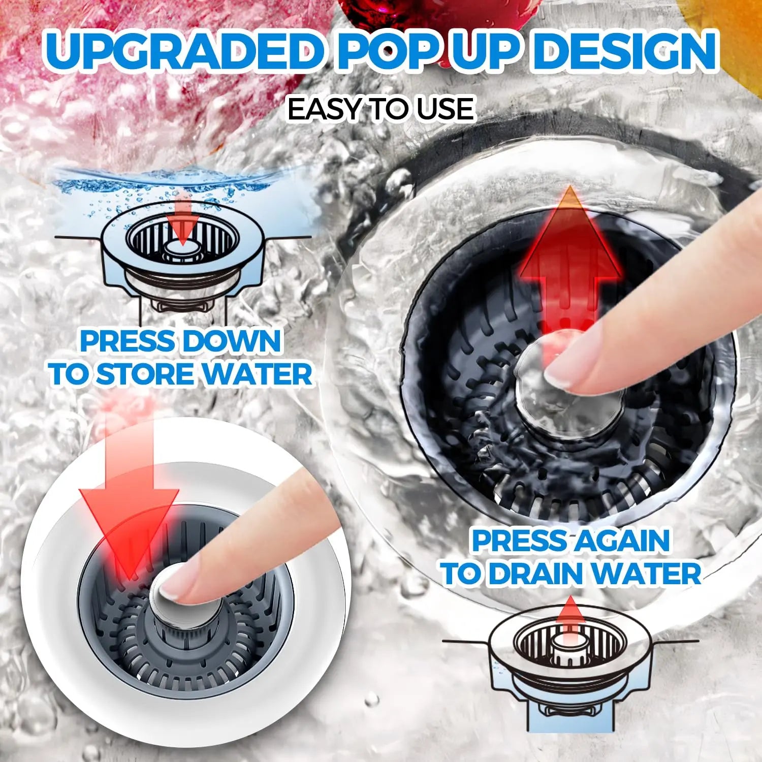 Sink Drain Strainer - Sink Stopper Kitchen Drain, 3 in 1 Kitchen Sink Drain Strainer with Anti-Clogging Basket, Kitchen Gadgets Clearance Sink Accessories, Fit US Standard 3-1/2'' Sink Hole, Silver zaa