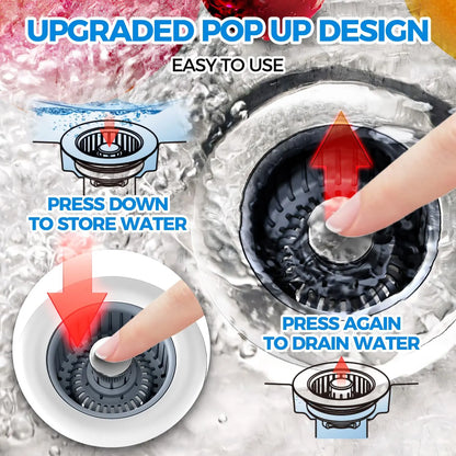 Sink Drain Strainer - Sink Stopper Kitchen Drain, 3 in 1 Kitchen Sink Drain Strainer with Anti-Clogging Basket, Kitchen Gadgets Clearance Sink Accessories, Fit US Standard 3-1/2'' Sink Hole, Silver zaa