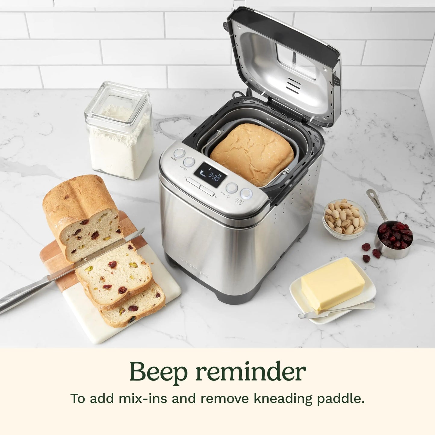 Cuisinart Bread Maker Machine, Stainless Steel Automatic Bread Machine with 12 Menu Options, 3 Loaf Sizes up to 2 Lb., 3 Crust Colors, Removable Nonstick Baking Pan & Kneading Paddle, CBK-110NAS Cuisinart