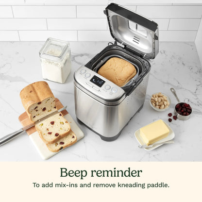 Cuisinart Bread Maker Machine, Stainless Steel Automatic Bread Machine with 12 Menu Options, 3 Loaf Sizes up to 2 Lb., 3 Crust Colors, Removable Nonstick Baking Pan & Kneading Paddle, CBK-110NAS Cuisinart