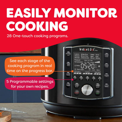 Instant Pot Pro (8 QT) 10-in-1 Pressure Cooker, Slow Cooker, Rice/Grain Cooker, Steamer, Sauté, Sous Vide, Yogurt Maker, Sterilizer, and Warmer, Includes App with Over 800 Recipes, Black Instant Pot