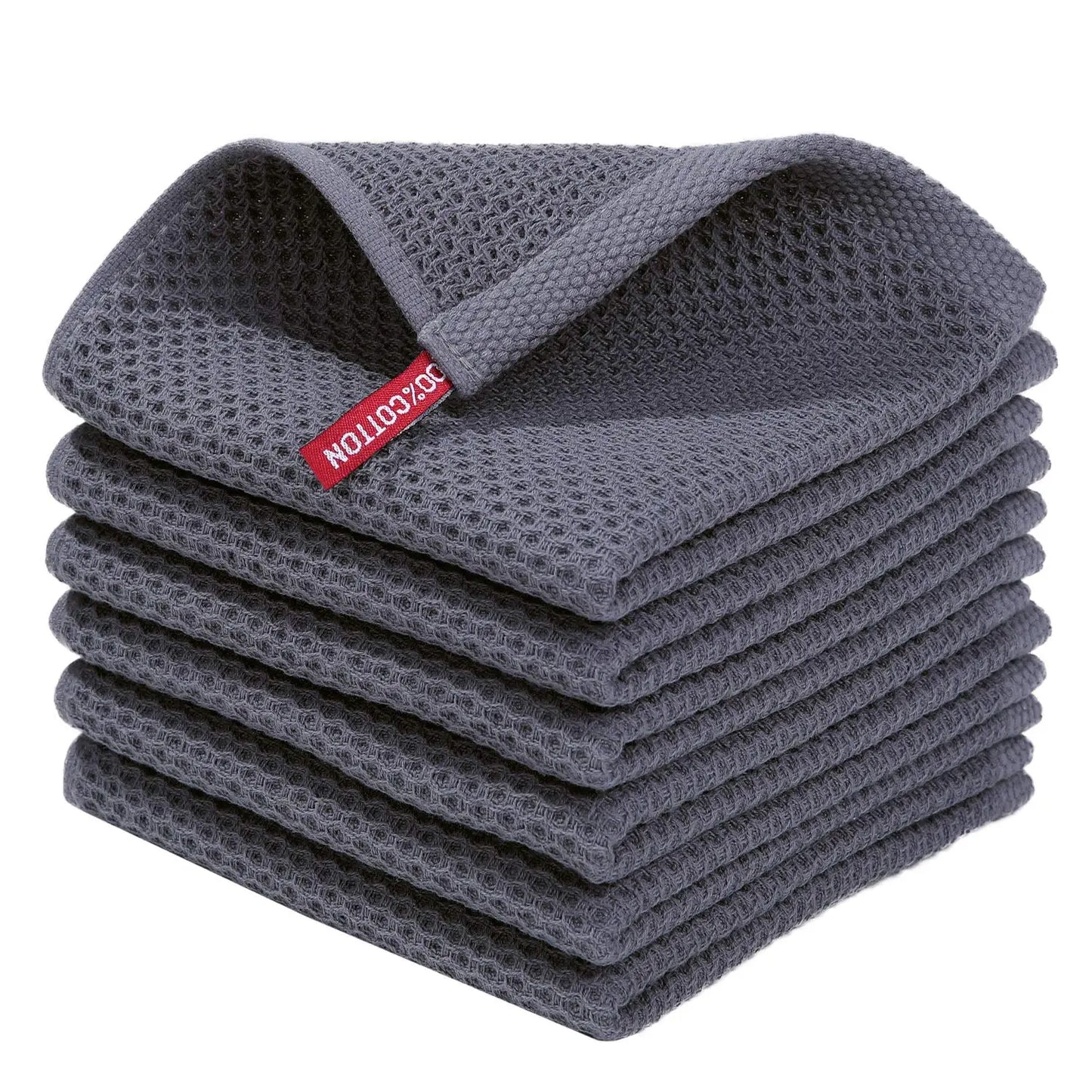 Homaxy 100% Cotton Waffle Weave Kitchen Dish Cloths, Ultra Soft Absorbent Quick Drying Dish Towels, 12 x 12 Inches, 6-Pack, Dark Grey Homaxy