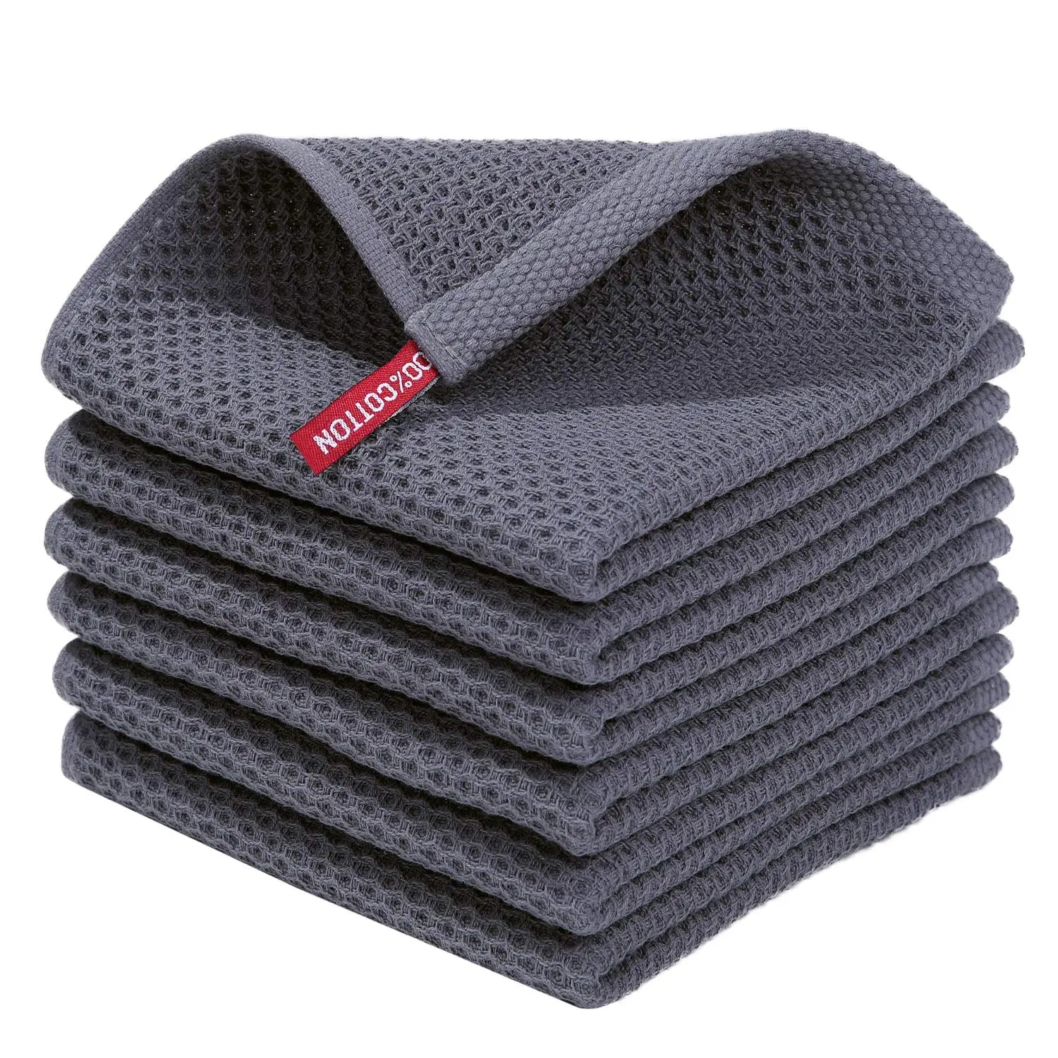 Homaxy 100% Cotton Waffle Weave Kitchen Dish Cloths, Ultra Soft Absorbent Quick Drying Dish Towels, 12 x 12 Inches, 6-Pack, Dark Grey Homaxy