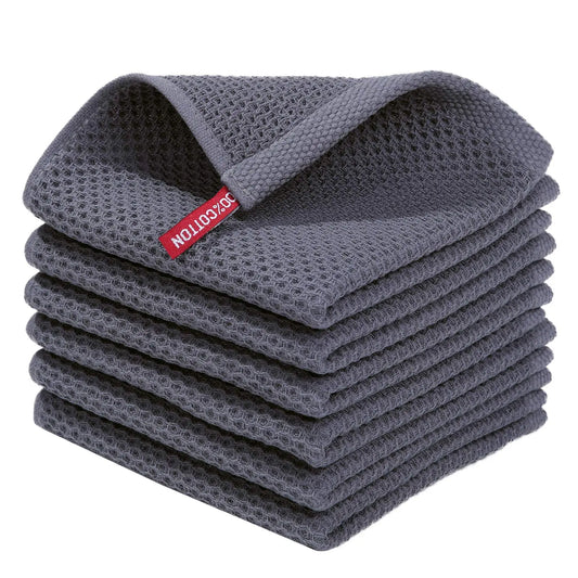 Homaxy 100% Cotton Waffle Weave Kitchen Dish Cloths, Ultra Soft Absorbent Quick Drying Dish Towels, 12 x 12 Inches, 6-Pack, Dark Grey Homaxy
