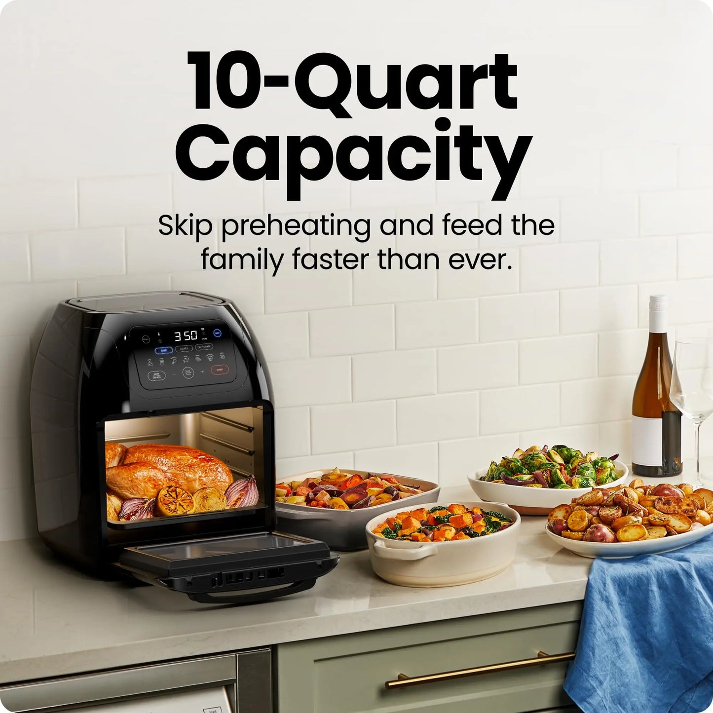 CHEFMAN Multifunctional Digital Air Fryer+ Rotisserie, Dehydrator, Convection Oven, 17 Touch Screen Presets Fry, Roast, Dehydrate, Bake, XL 10L Family Size, Auto Shutoff, Large Easy-View Window, Black Chefman