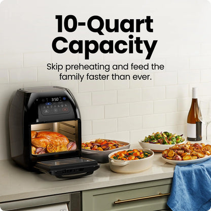CHEFMAN Multifunctional Digital Air Fryer+ Rotisserie, Dehydrator, Convection Oven, 17 Touch Screen Presets Fry, Roast, Dehydrate, Bake, XL 10L Family Size, Auto Shutoff, Large Easy-View Window, Black Chefman