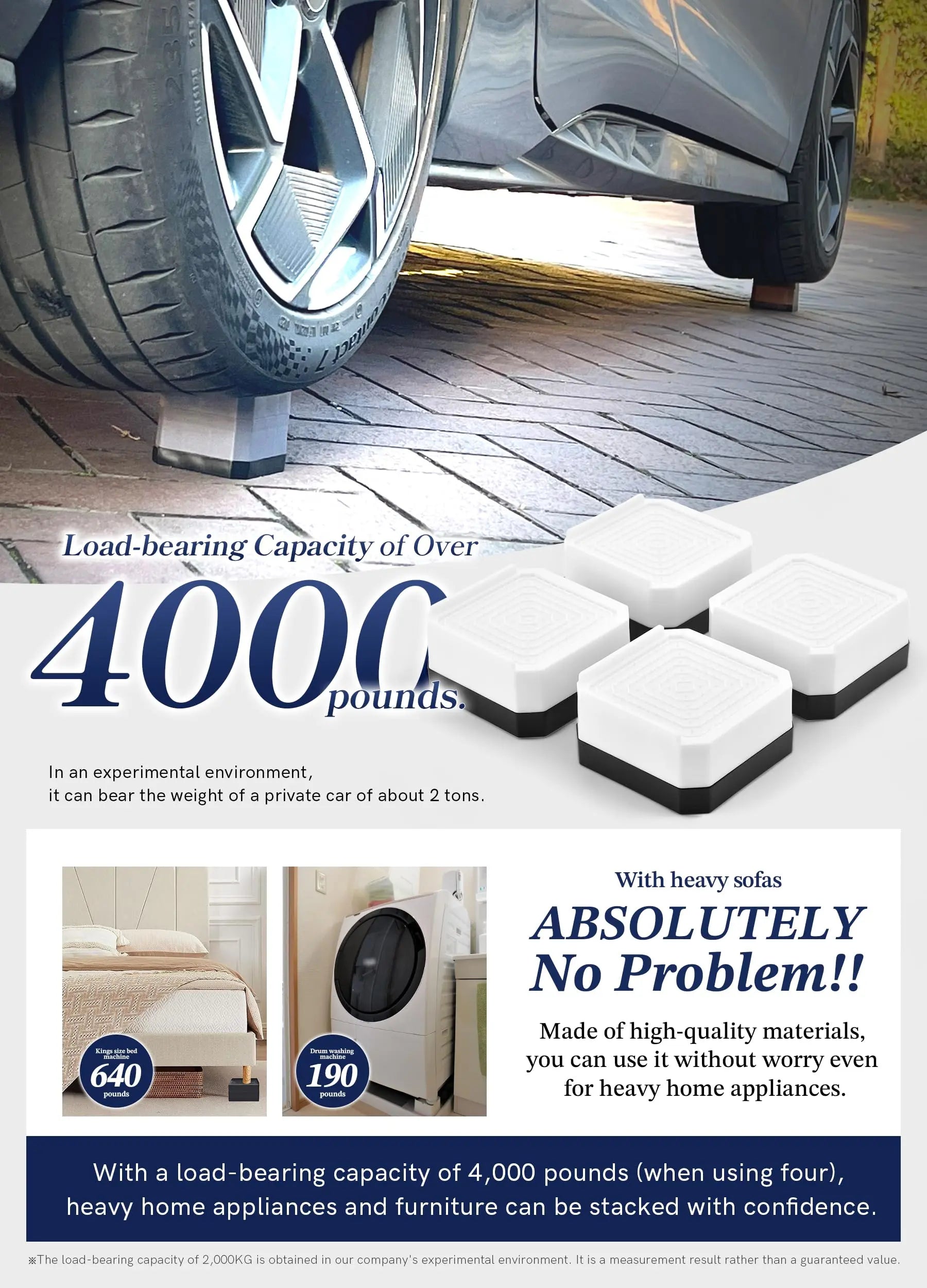 EclatBain Bed Risers Furniture Risers Heavy-Duty Rectangular Adjustable Block Lift to 3 inches and 4.3 inches Desk, Sofa, Chair Legs, Refrigerator, Washing Machine Support up to 4000 pounds EclatBain