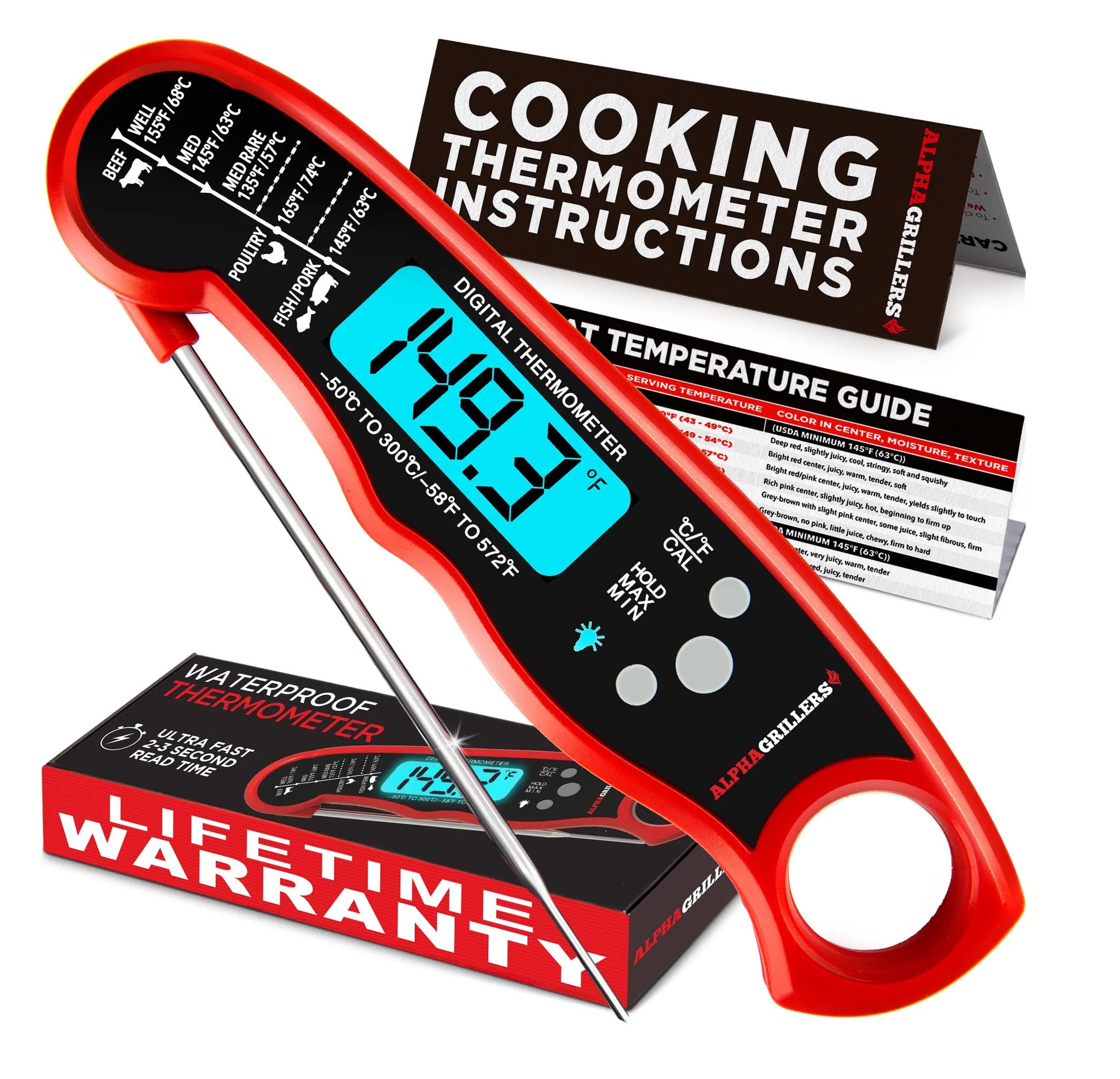 Alpha Grillers Meat Thermometer Digital – Instant Read Food Thermometer for Cooking & Grilling – Professional Kitchen Gift for Men, Dad & Mom Alpha Grillers