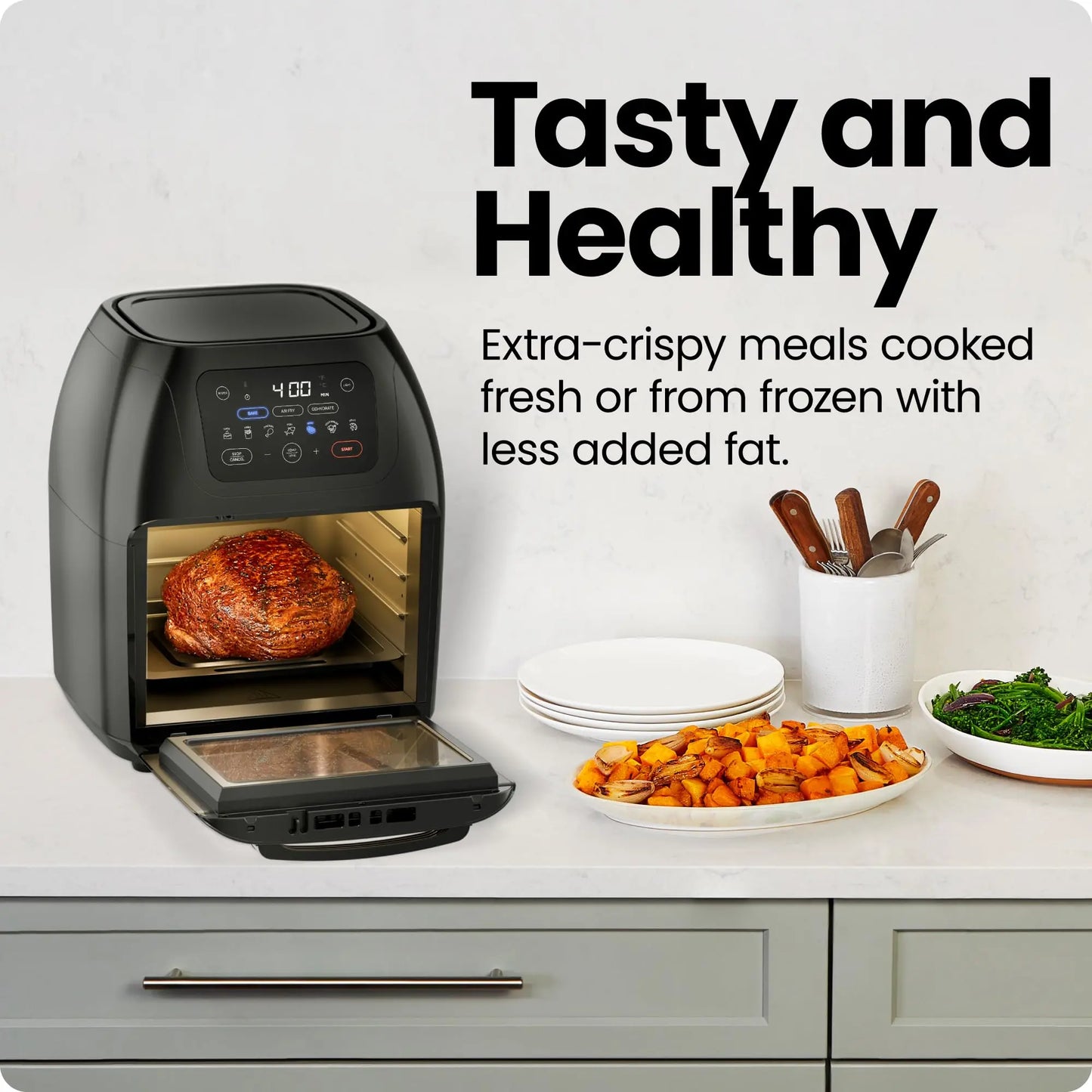 CHEFMAN Multifunctional Digital Air Fryer+ Rotisserie, Dehydrator, Convection Oven, 17 Touch Screen Presets Fry, Roast, Dehydrate, Bake, XL 10L Family Size, Auto Shutoff, Large Easy-View Window, Black Chefman