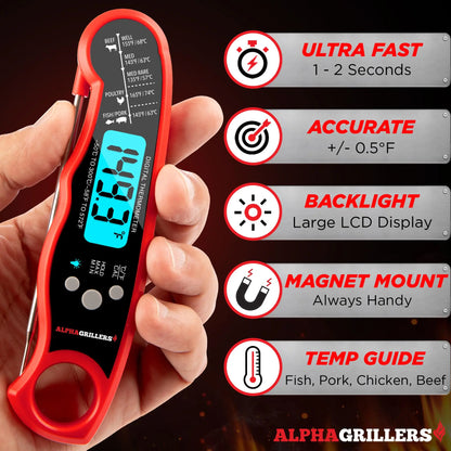 Alpha Grillers Meat Thermometer Digital – Instant Read Food Thermometer for Cooking & Grilling – Professional Kitchen Gift for Men, Dad & Mom Alpha Grillers