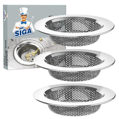 MR.SIGA Kitchen Sink Strainer, Stainless Steel Sink Drain Strainer, Dishwasher Safe, Outer Diameter 4.4 inch/11.2cm, Inner Diameter 3 inch/7.6cm, Pack of 3 MR.SIGA