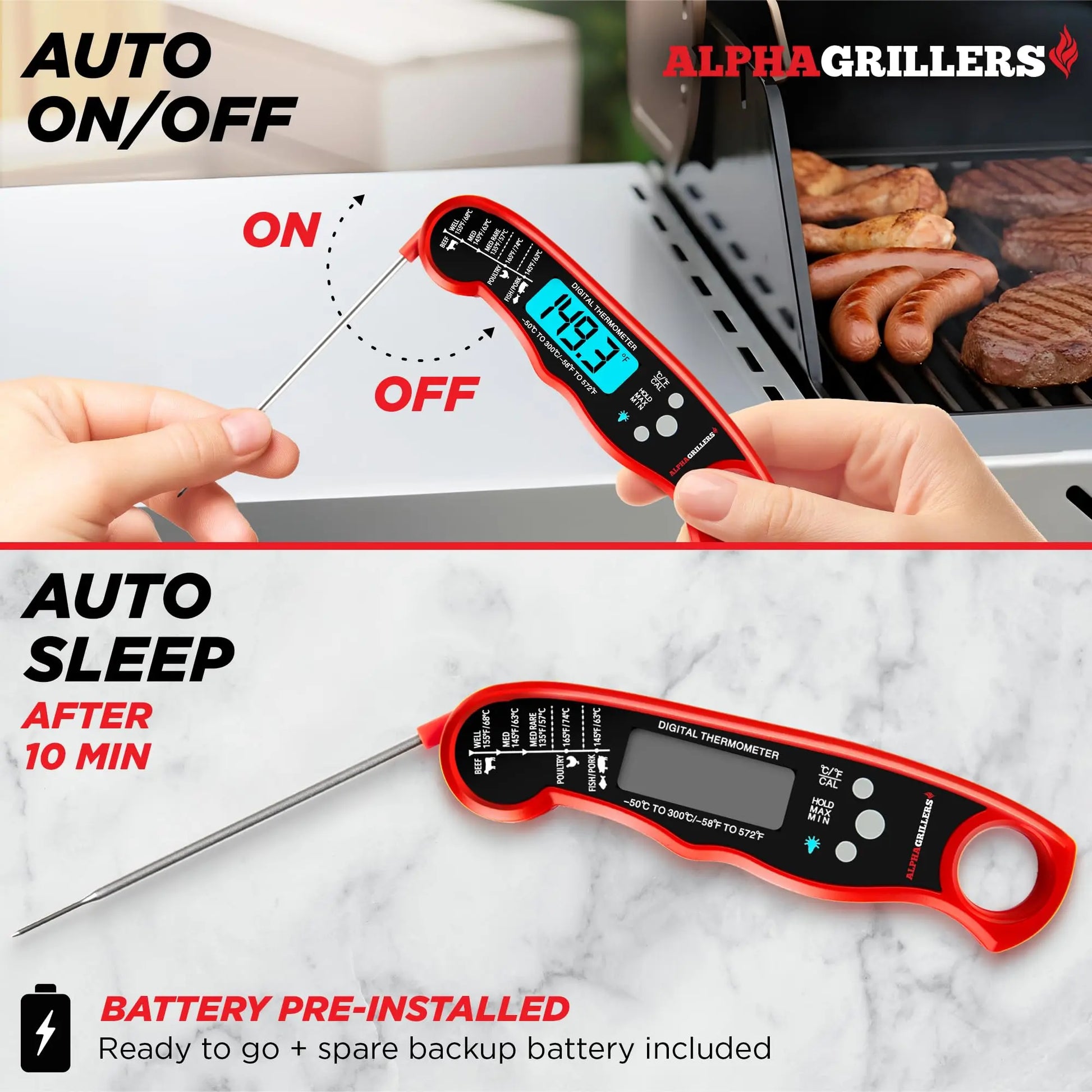 Alpha Grillers Meat Thermometer Digital – Instant Read Food Thermometer for Cooking & Grilling – Professional Kitchen Gift for Men, Dad & Mom Alpha Grillers