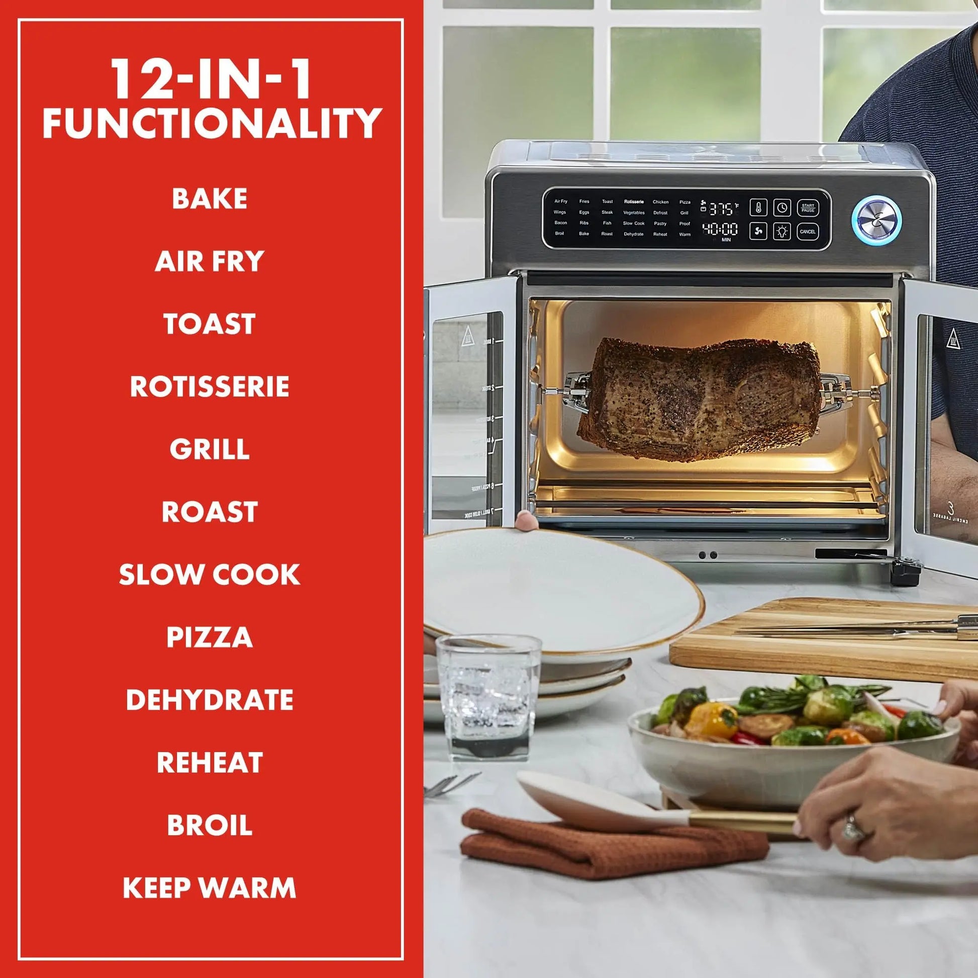 Emeril Lagasse Extra Large French Door Air Fryer Toaster Oven Combo, 24 Cooking Functions and Digital Controls, 7 Accessories Included, Stainless Steel Finish, 26QT Capacity Emeril Lagasse