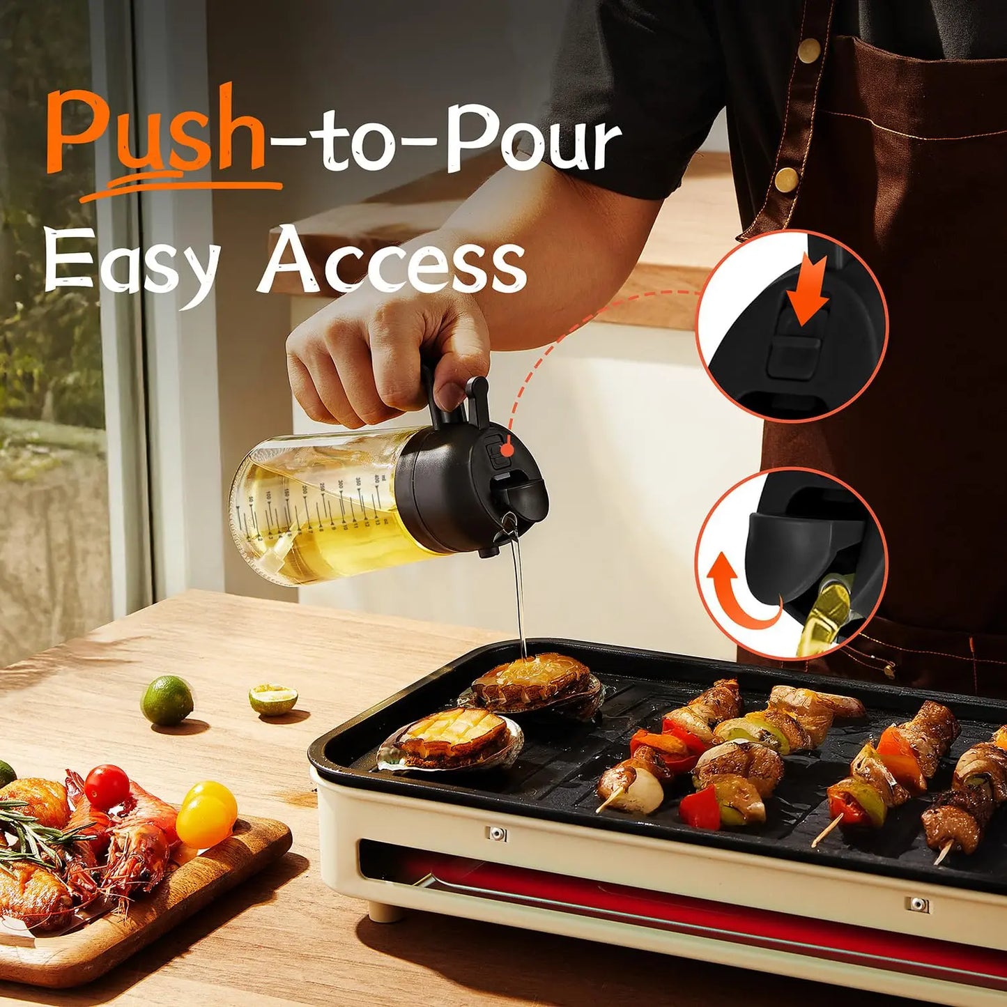 TrendPlain 16oz/470ml Glass Olive Oil Sprayer for Cooking – 2 in 1 Olive Oil Dispenser Bottle for Kitchen Gadgets and Air Fryer Accessories, Salad, BBQ - Black TrendPlain