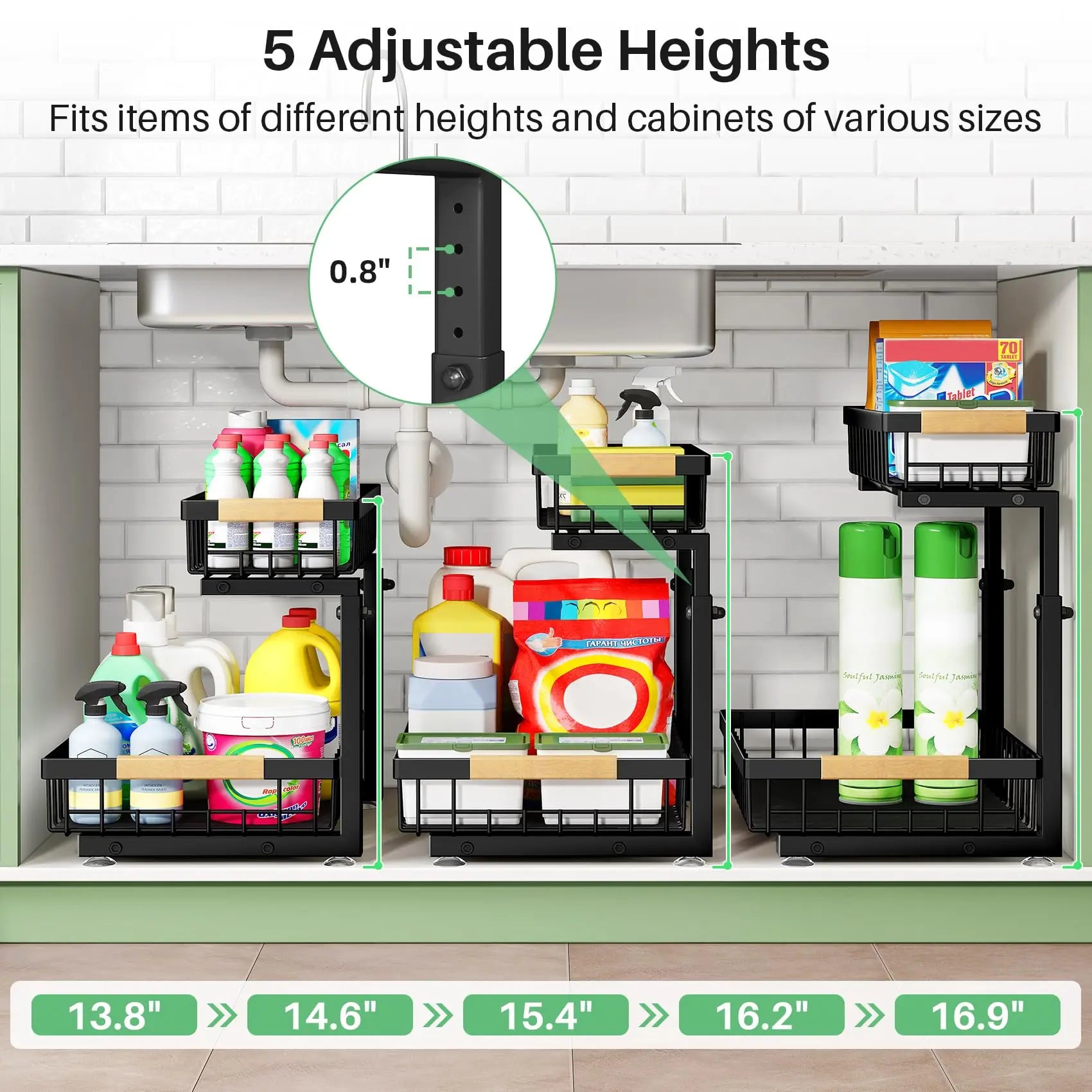 Kitstorack Under Sink Organizer, 2 Tier Under the Sink Storage, Slide out Pull out Cabinet Organizer Shelf, Metal Sliding Drawer for Kitchen Bathroom Pantry Closet Organization Rack, Black, 2 Pack Kitstorack