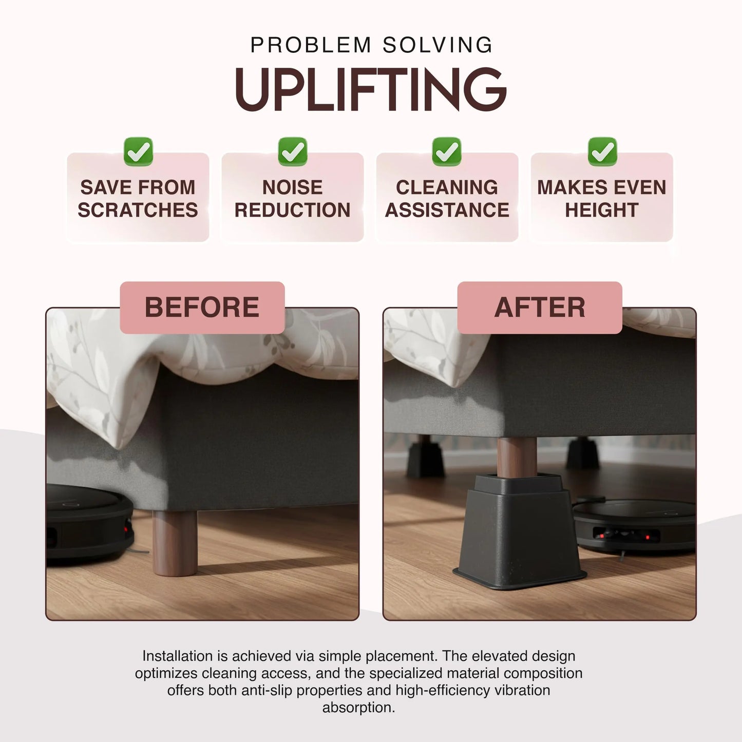 Utopia Bedding Bed Riser, 3 & 5 Inches Adjustable Furniture Risers for 8 Inch Combined Furniture Lift, Under Bed Storage & Dorm Room Essential, Supports Up to 1,300 lbs (4 Set, Black) Utopia Bedding