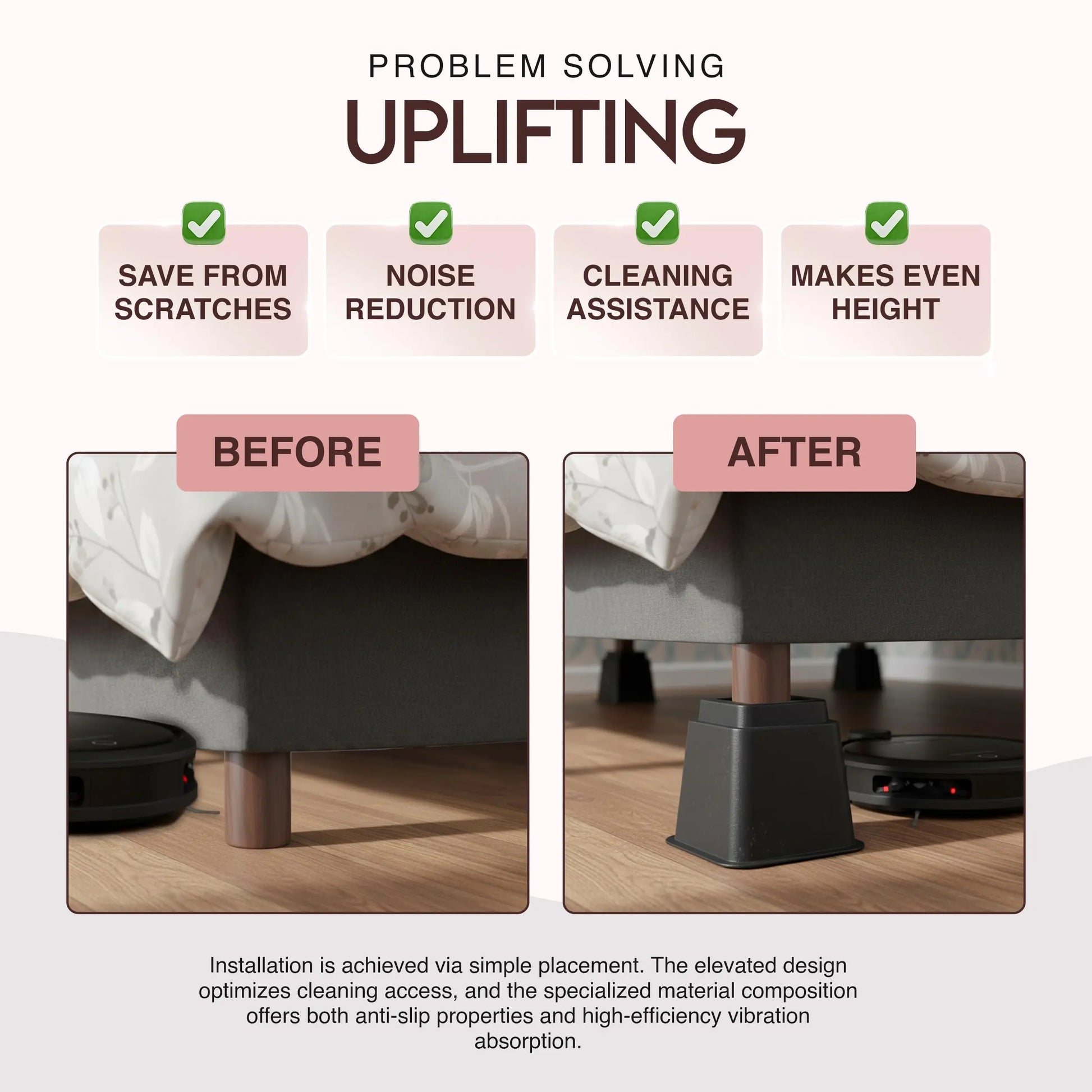 Utopia Bedding Bed Riser, 3 & 5 Inches Adjustable Furniture Risers for 8 Inch Combined Furniture Lift, Under Bed Storage & Dorm Room Essential, Supports Up to 1,300 lbs (4 Set, Black) Utopia Bedding
