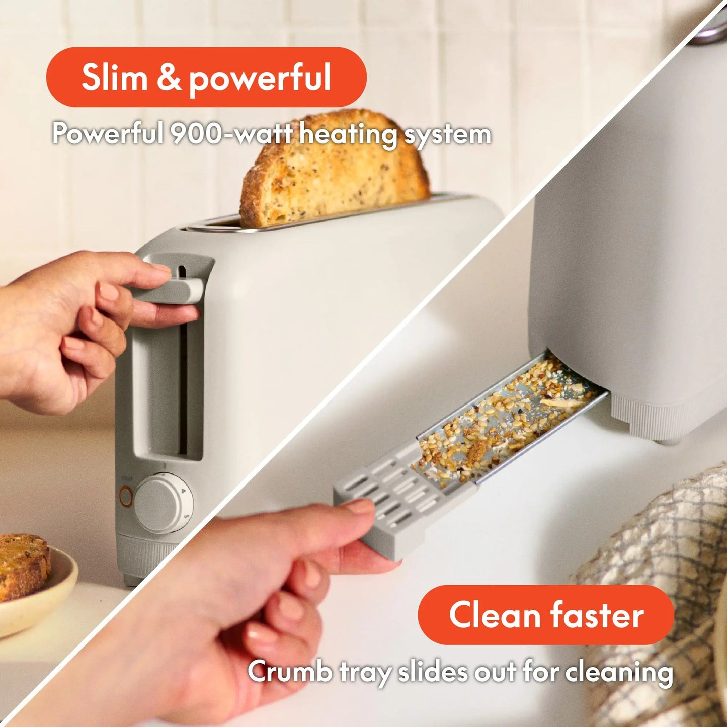 bella 2 Slice Slim Toaster, Fits-anywhere™ Kitchenware, 6 Setting Shade Control with Reheat & Cancel Buttons, Fits sourdough, 10” Long Slot, Anti Jam & Auto Shutoff, 900 Watt, Oatmilk BELLA
