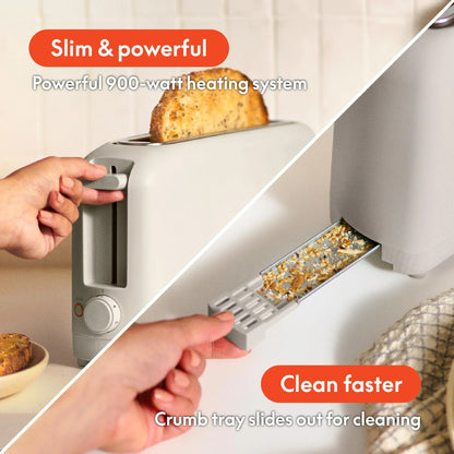 bella 2 Slice Slim Toaster, Fits-anywhere™ Kitchenware, 6 Setting Shade Control with Reheat & Cancel Buttons, Fits sourdough, 10” Long Slot, Anti Jam & Auto Shutoff, 900 Watt, Oatmilk BELLA