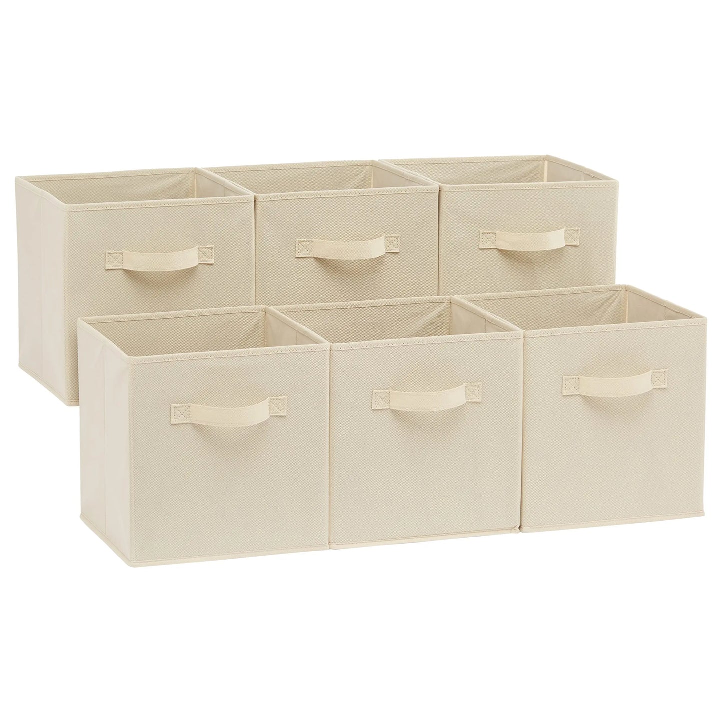 Amazon Basics Collapsible Fabric Storage Cubes Organizer with Handles, Sturdy, Beige, 10.5-x-10.5-x-11-inch, Pack of 6 Amazon Basics