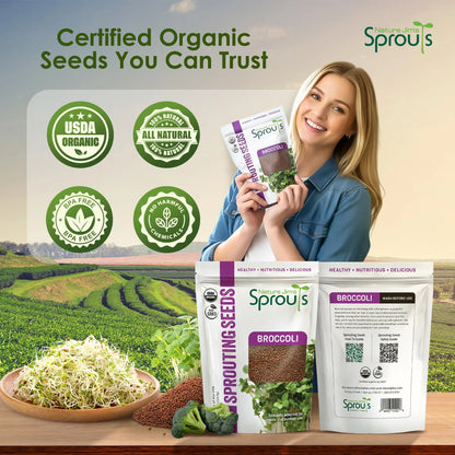 Nature Jims Sprouts Organic Broccoli Seeds for Sprouting – Certified Non-GMO, Rich in Sulforaphane, Swift-Growing Microgreen Seeds for Nutritious Broccoli Sprouts – Ideal for Indoor/Outdoor Use – 8oz Nature Jims Sprouts