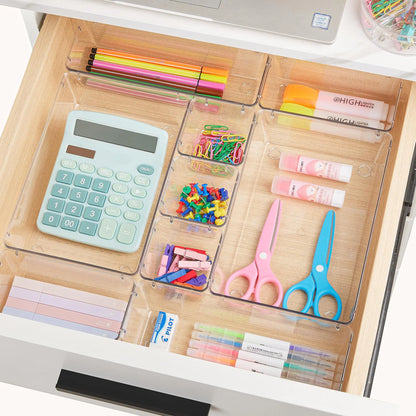 Vtopmart 25 PCS Clear Plastic Drawer Organizers Set, 4-Size Versatile Bathroom and Vanity Drawer Organizer Trays, Storage Bins for Makeup, Bedroom, Kitchen Gadgets Utensils and Office Vtopmart